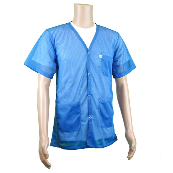 ESD Jacket, V-Neck, Short Sleeve, Color: Light Blue, 4X-Large
